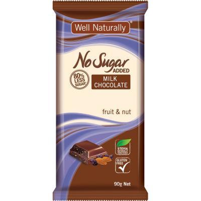 Well Naturally No Added Sugar Block Milk Chocolate Fruit & Nut 90g